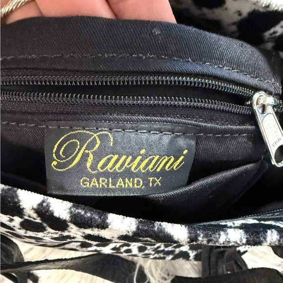 Raviani Black and White Leopard Print Bag with Black Fringe Tassels - Picture 5 of 9